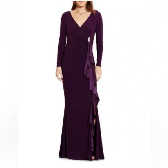 Lauren Ralph Lauren | Dresses | Lauren Ralph Lauren Evening Long Sleeve  Rhinestonebrooch Embellished Dress | Poshmark